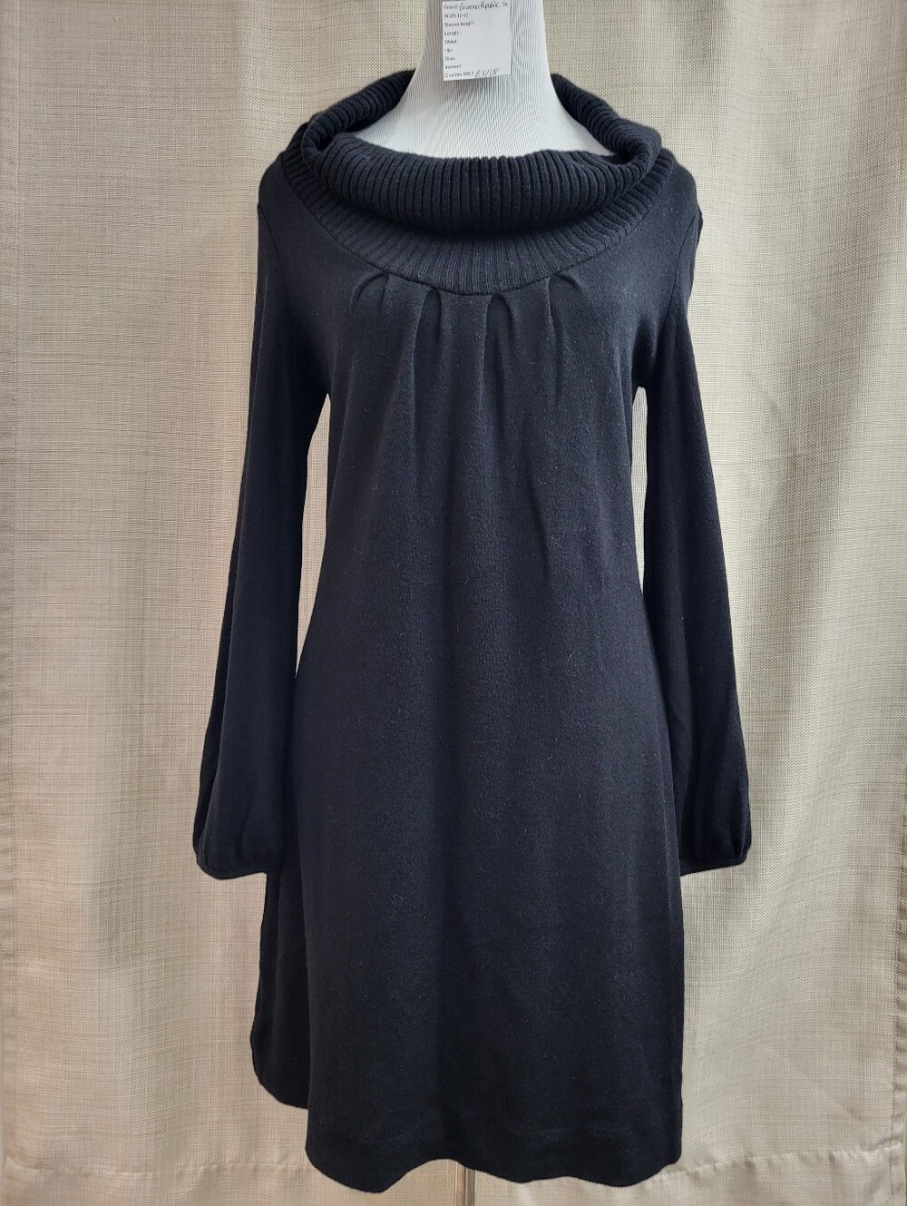 Banana Republic Women's Long Sleeve Wool Blend Sweater Dress Cowl Black Small